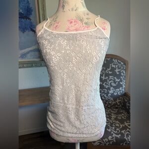 Ann Taylor loft gray lace over white spaghetti strap  lace tank top. S